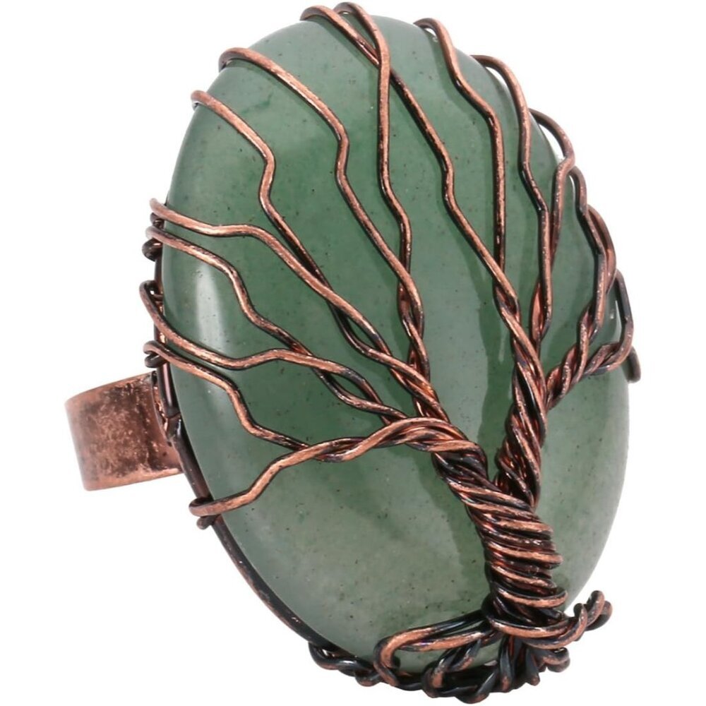 Handmade Retro Vintage Copper Wire Wrapped Life Tree Oval Gemstone Healing Cryst